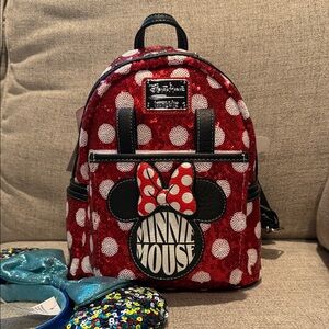 Loungefly Disney Parks Minnie Mouse Sequin Ears Holder Backpack w/ Free Ears!